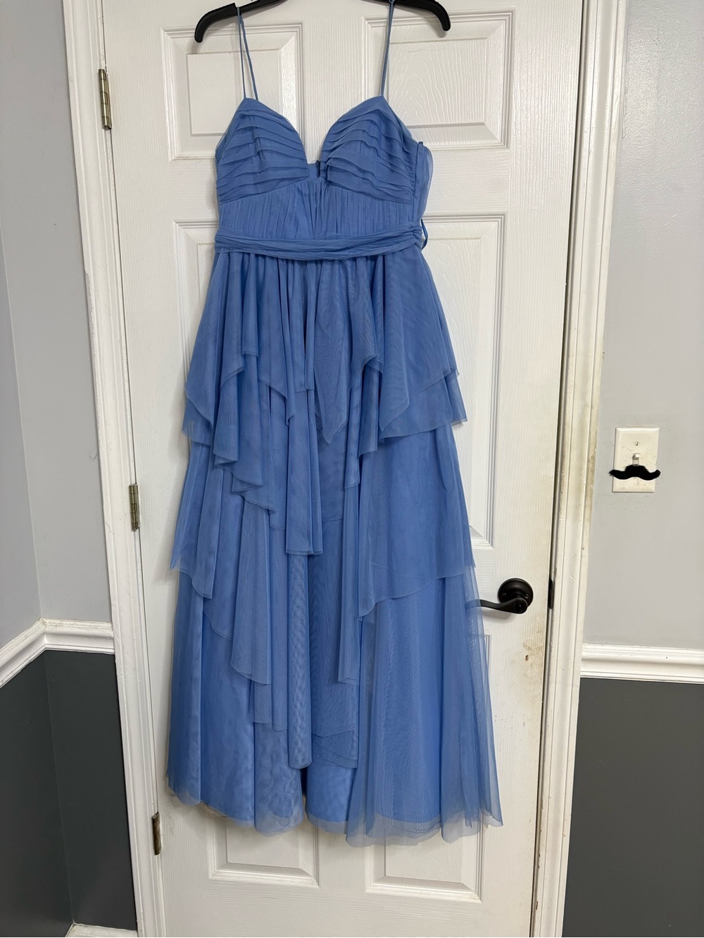 Blue Spaghetti-Strap Layered Tulle Prom Dress